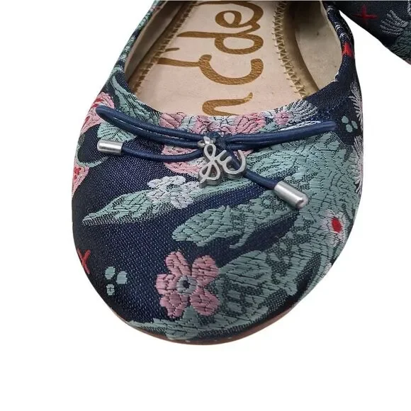 Sam Edelman 8M Blue Felicia Ballet Flats Floral Jacquard Satin Boho Evening - Picture 4 of 9